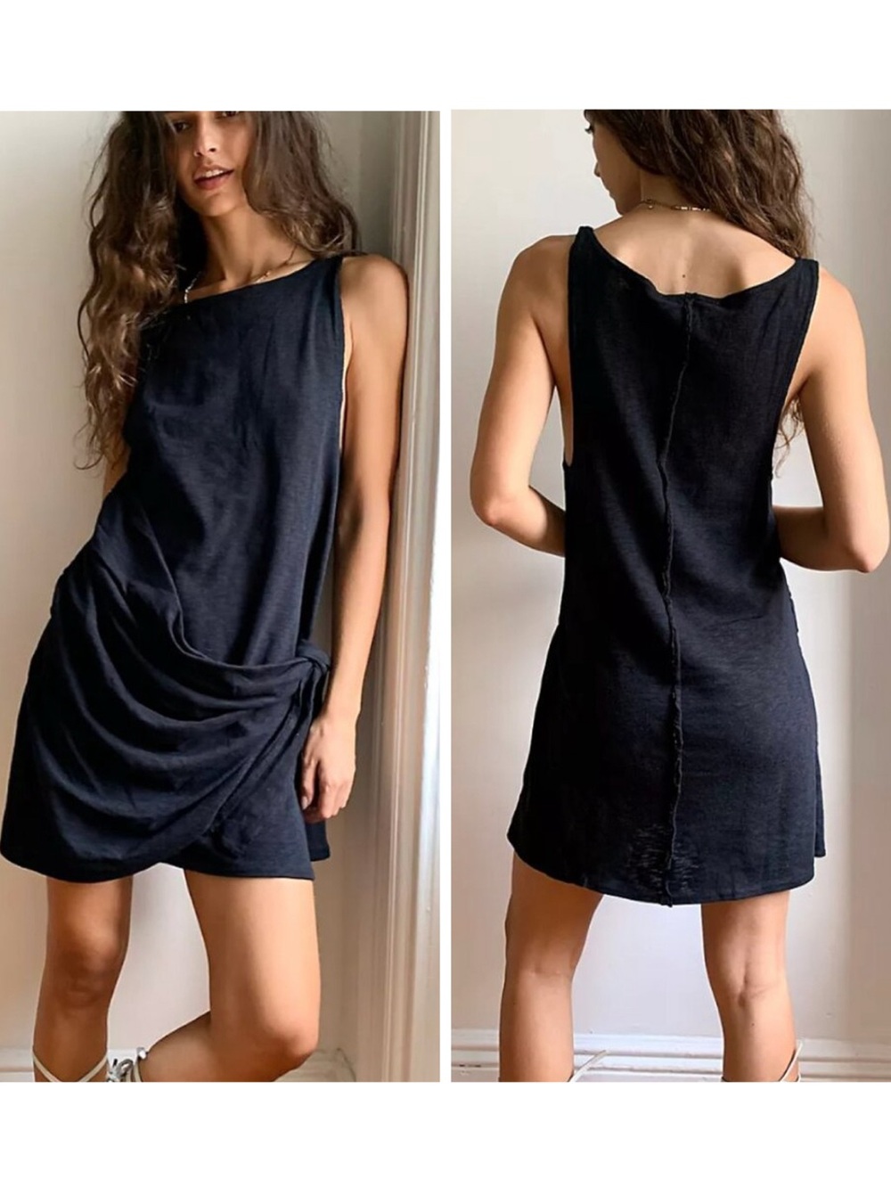 FREE PEOPLE BEACH Feelin' It Black Cotton Mini Dress XL